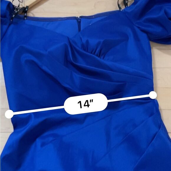 Tadashi Soji SHO Off-Shoulder Puff-Sleeve Taffeta Dress in Blue S NWT - Picture 16 of 16